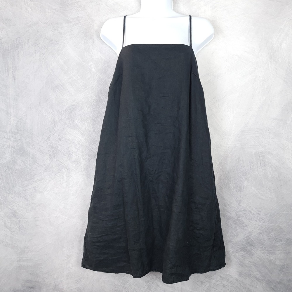 Quince Dress Womens Medium Black Linen Spaghetti Strap Mini Slip Lined Summer